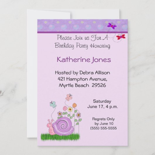 バタフライカタツムリ誕生日招待状 招待状 (正面)