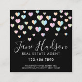 バタフライカラフルとハートスペックルデザイン スクエア名刺 (裏面)