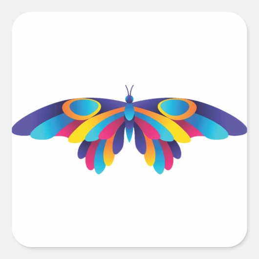 バタフライカラフルスクエアステッカー スクエアシール (正面)