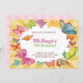 バタフライカラフルバースデーパーティ招待状 招待状 (正面/裏面)