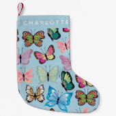 バタフライカラフルパターンパステルブルー名前をカスタムする スモールクリスマスストッキング (正面)