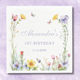 バタフライカラフルワイルドフラワー1st誕生日パーティー スタンダードランチョンナプキン