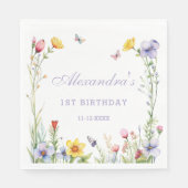 バタフライカラフルワイルドフラワー1st誕生日パーティー スタンダードランチョンナプキン (正面)
