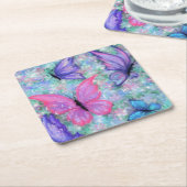 バタフライカラフル紙コースター スクエアペーパーコースター (アングル)
