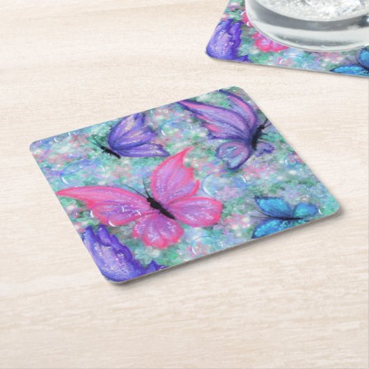 バタフライカラフル紙コースター スクエアペーパーコースター (アングル)