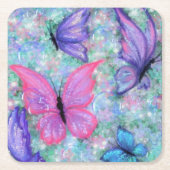 バタフライカラフル紙コースター スクエアペーパーコースター (正面)