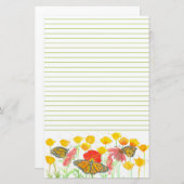 バタフライカリフォルニアポピーズワイルドフラワーガーデン 便箋 (正面/裏面)