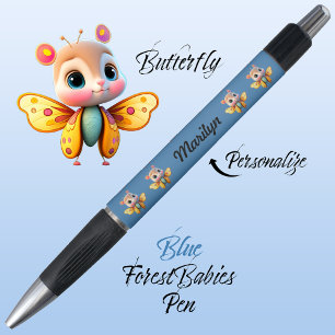 バタフライカワイイお洒落ガールキャラクターブルー🦋 ボールペン