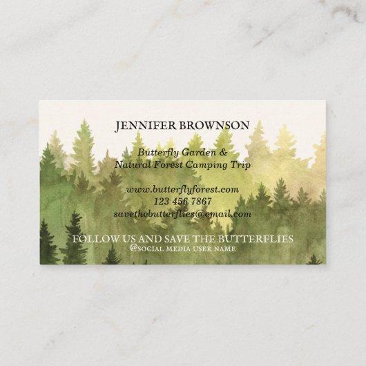 バタフライガーデンアイディア素朴な森のキャンプ 名刺 (裏面)