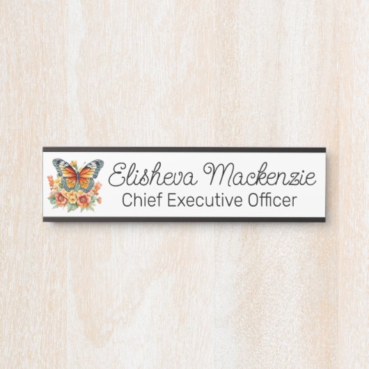 バタフライガーデンオレンジとホワイトオフィス サインプレート (正面)