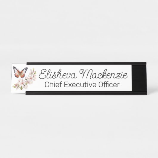 バタフライガーデンオレンジとホワイトオフィス デスクネームプレート (正面)