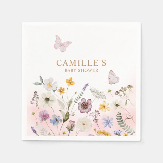 バタフライガーデンガールベビーシャワー スタンダードカクテルナプキン (正面)