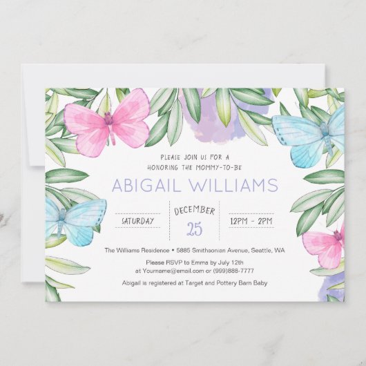 バタフライガーデンクラシックベビーシャワー招待状 招待状 (正面)