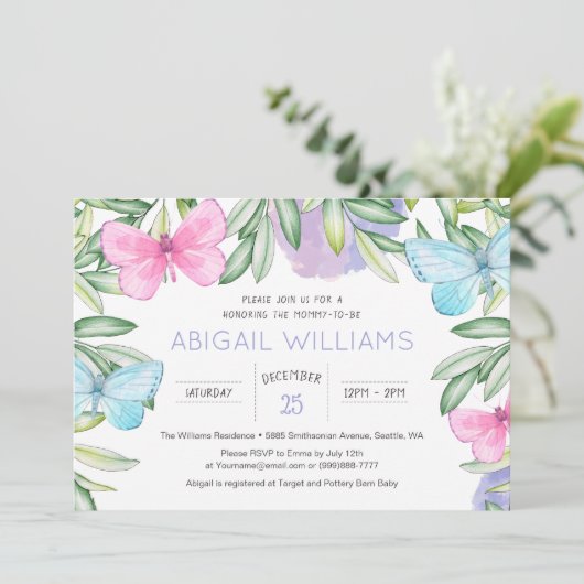 バタフライガーデンクラシックベビーシャワー招待状 招待状 (スタンド正面)