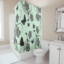 バタフライガーデングリーン シャワーカーテン