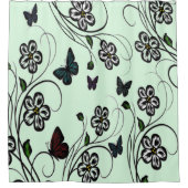 バタフライガーデングリーン シャワーカーテン (正面)