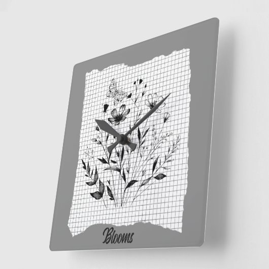 バタフライガーデンスケッチ スクエア壁時計 (傾斜)