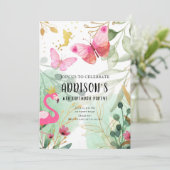 バタフライガーデンフラミンゴフェアリーフラワーズ誕生日 招待状 (スタンド正面)