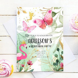 バタフライガーデンフラミンゴフェアリーフラワーズ誕生日 招待状
