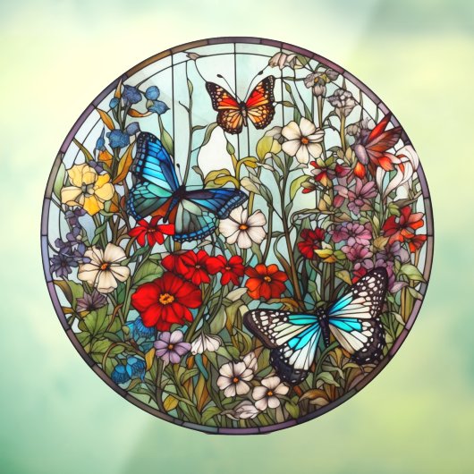 バタフライガーデンフローラフェイクステンドグラス ウィンドウサイン (シート3)