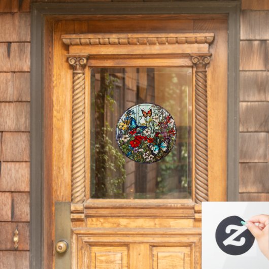 バタフライガーデンフローラフェイクステンドグラス ウィンドウサイン (ホームデコレーション)