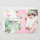 バタフライガーデンフローラフラワーズファースト第1誕生日 招待状 (正面)