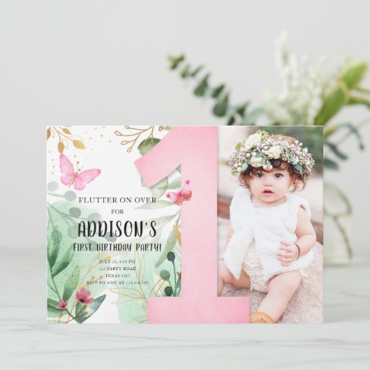 バタフライガーデンフローラフラワーズファースト第1誕生日 招待状 (スタンド正面)