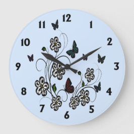 バタフライガーデンブルー（黒い数字） ラージ壁時計