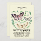 バタフライガーデンベビーシャワーグリーナリーベビー招待状 シーズンカード (正面/裏面)
