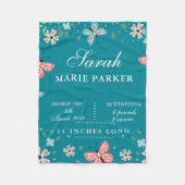 バタフライガーデンベビー誕生統計フリースブランケット フリースブランケット (正面)