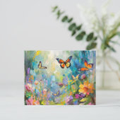 バタフライガーデンモダン抽象芸術絵を描ズ ポストカード (スタンド正面)