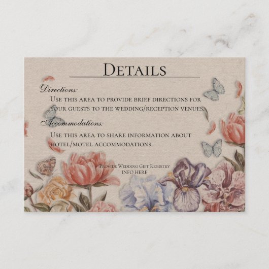 バタフライガーデンヴィンテージウェディング詳細 エンクロージャーカード (正面)