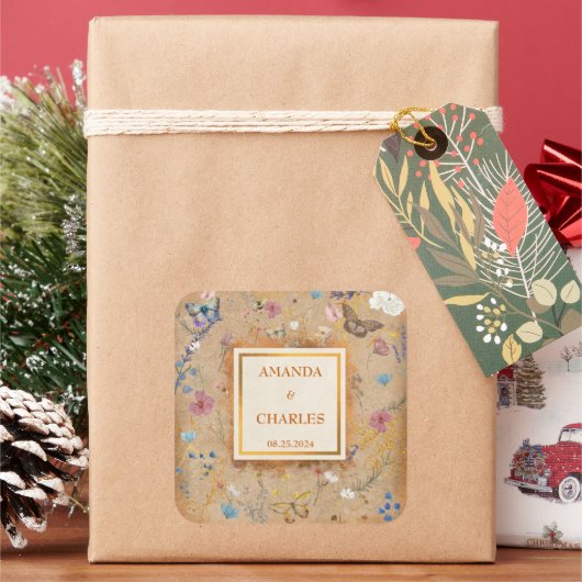 バタフライガーデンヴィンテージウェディング スクエアシール (クリスマス)