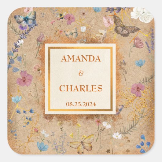 バタフライガーデンヴィンテージウェディング スクエアシール (正面)