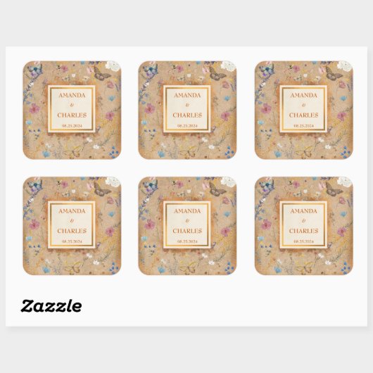 バタフライガーデンヴィンテージウェディング スクエアシール (シート)