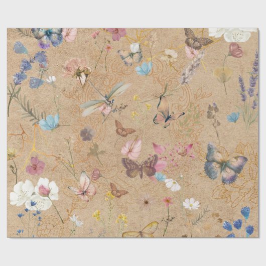 バタフライガーデンヴィンテージラッピング紙 ラッピングペーパー (フラット)