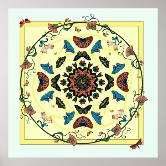 バタフライガーデン円形抽象芸術ポスタープリント ポスター (正面)