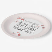 バタフライガーデン誕生日ピンク ペーパープレート (アングル)