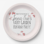 バタフライガーデン誕生日ピンク ペーパープレート (正面)