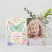バタフライガーデン誕生日招待状と写真 招待状 (スタンド正面)