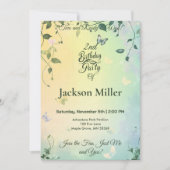 バタフライガーデン誕生日 – かわいい猫とレッドバルーン 招待状 (正面)