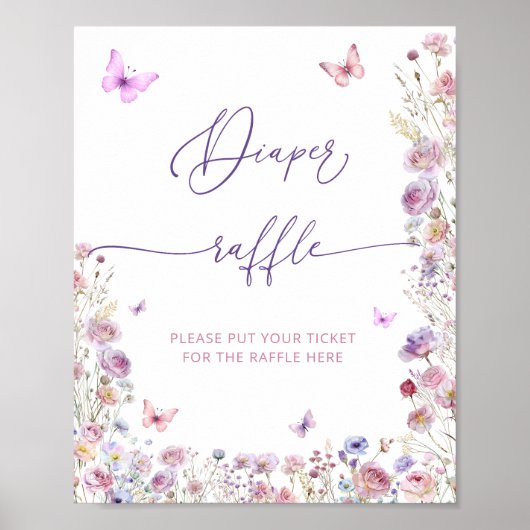 バタフライガーデン赤ちゃんシャワーおむつラッフル ポスター (正面)