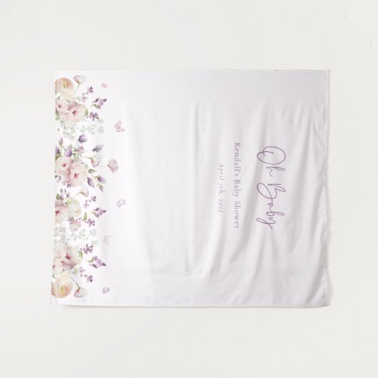 バタフライガーデン赤ちゃんシャワー写真背景 タペストリー (正面(横))