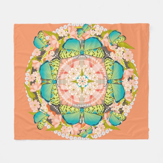 バタフライガーデン フリースブランケット (正面(横))