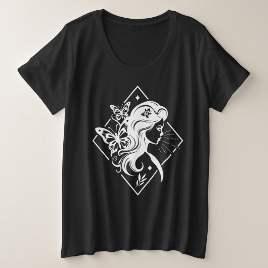 バタフライガールスピリチュアルマジックTシャツ プラスサイズTシャツ (デザイン正面)