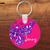バタフライガールズパープルピンクの名前キーチェーン キーホルダー (正面)