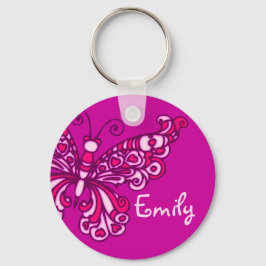 バタフライガールズパープルピンクの名前キーチェーン キーホルダー