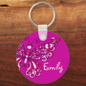 バタフライガールズパープルピンクの名前キーチェーン キーホルダー (正面)