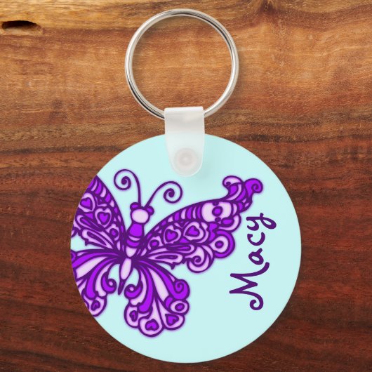 バタフライガールズパープルブルースカイ名keychain キーホルダー (正面)