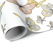 バタフライガールパステルピンクブルーイエローかわいらし ラッピングペーパー (ロールコーナー)